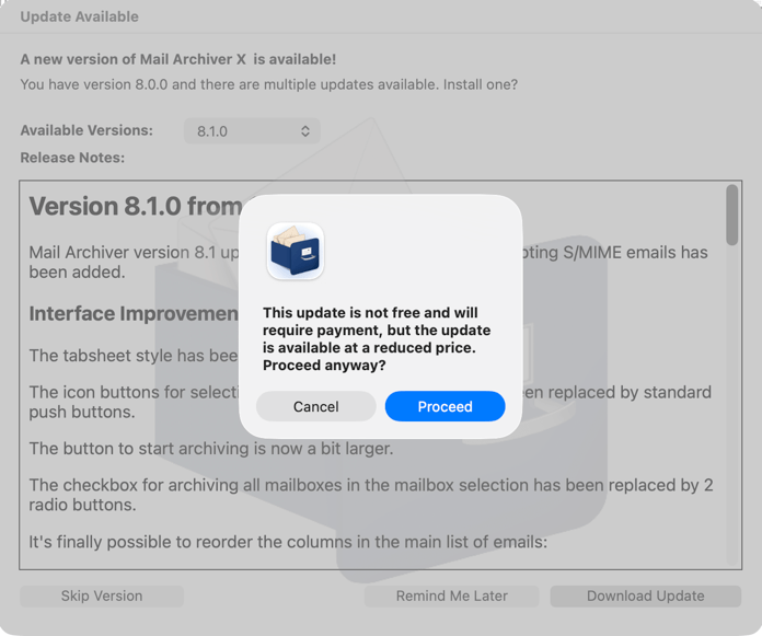 Warning in update checker that update is paid