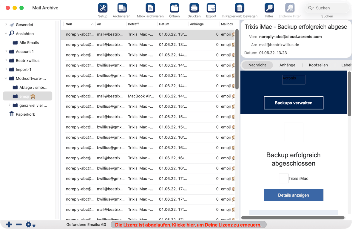 Hauptfenster mit Warnung, daß die Lizenz abgelaufen ist