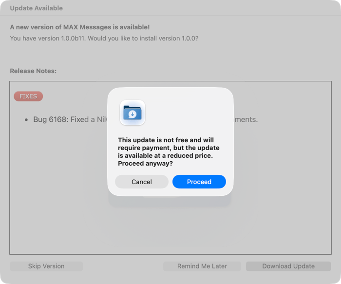 Warning in update checker that update is paid