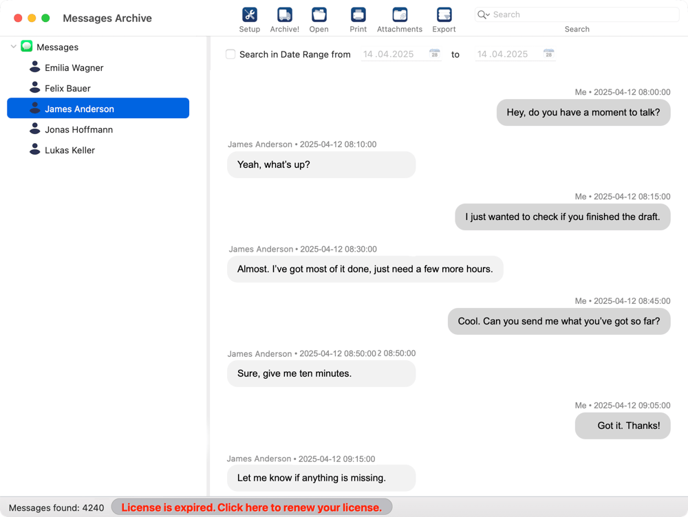 Main window with warning that license has expired