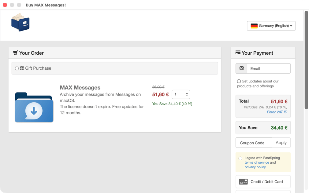 Purchase window for update