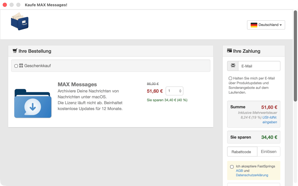 Fenster in dem das Update gekauft werden kann